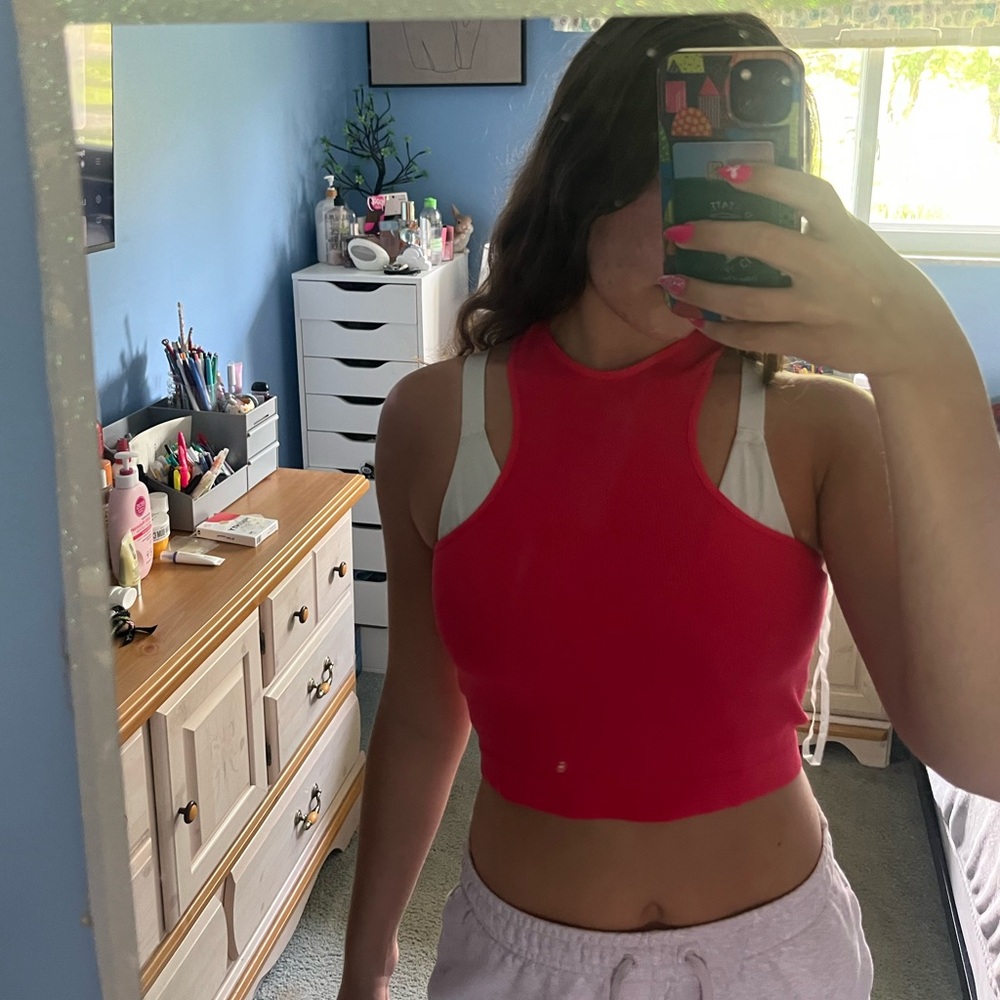 Target bright red cropped tank top high neckline with racer back neckline